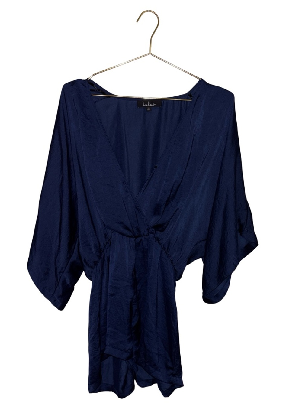 Lulu's Navy Blue V-Neck Belted Romper Size Medium - Picture 2 of 4